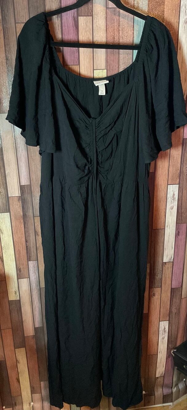 Ava & Viv Solid Black Short  Butterly Sleeve Dress Ruched Chest Women’s Size 2X